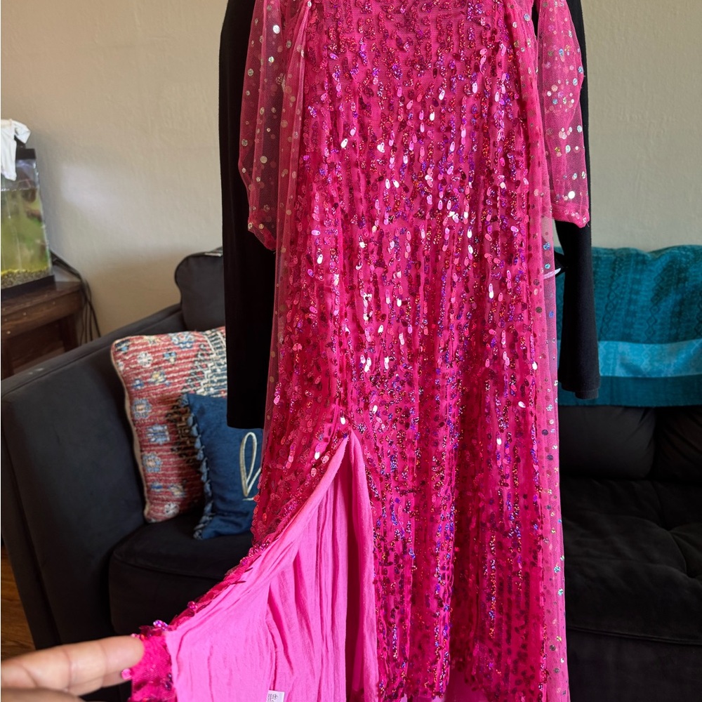 Girls' Sparkling Hot Pink Sequin Tulle Dress - Picture 9 of 16